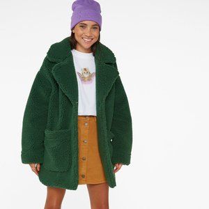 Monki - Oversized Teddy Coat - Forest Green